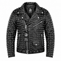 Men’s Punk Studded Cowhide Leather Jacket-0
