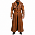 Men’s Peanut Brown Distressed Leather Duster Coat-0