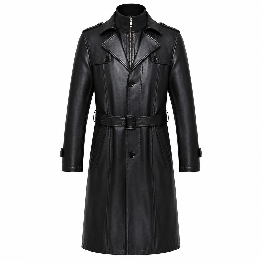 Mens Sheepskin Leather Trench Coat-0