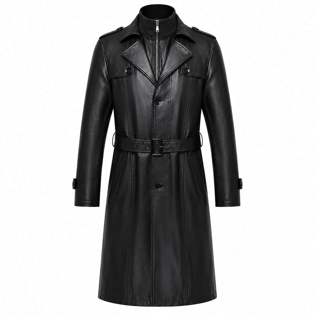 Mens Sheepskin Leather Trench Coat-0