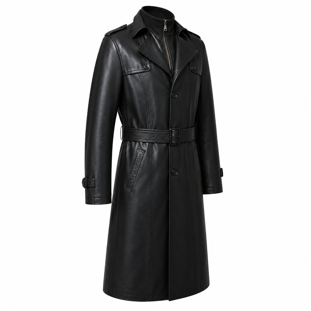 Mens Sheepskin Leather Trench Coat-2