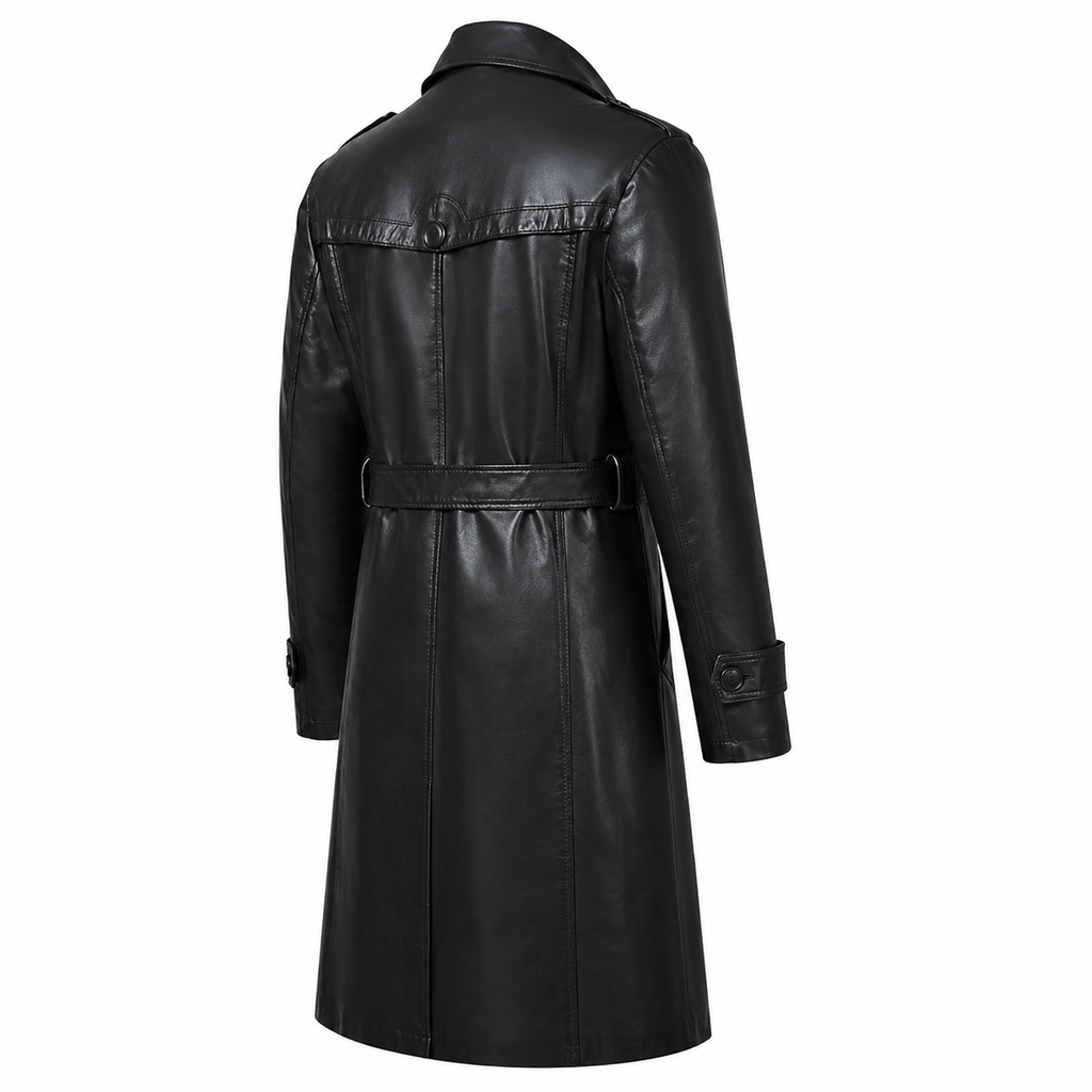 Mens Sheepskin Leather Trench Coat-3