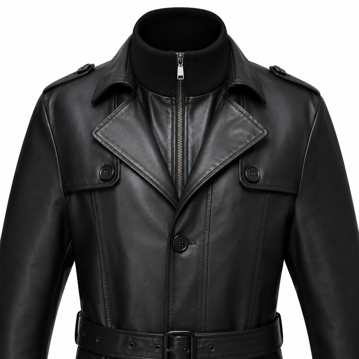 Mens Sheepskin Leather Trench Coat-4