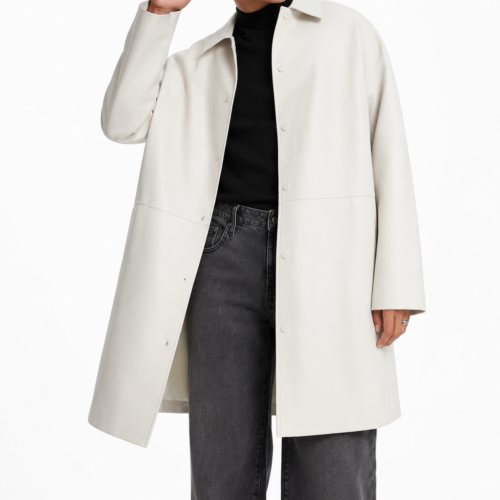 Mens White Cow Leather Trench Coat-2