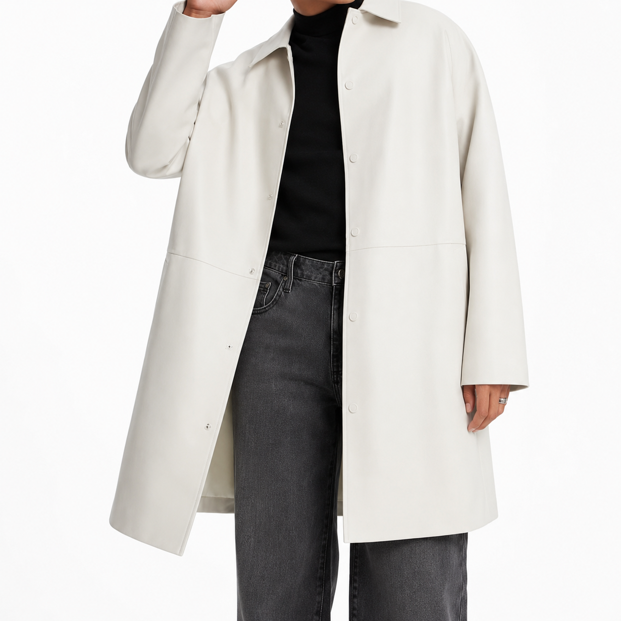 Mens White Cow Leather Trench Coat-2