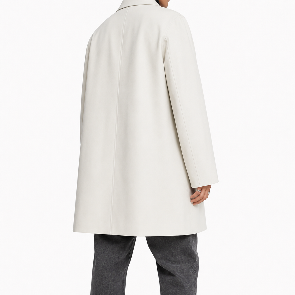 Mens White Cow Leather Trench Coat-1