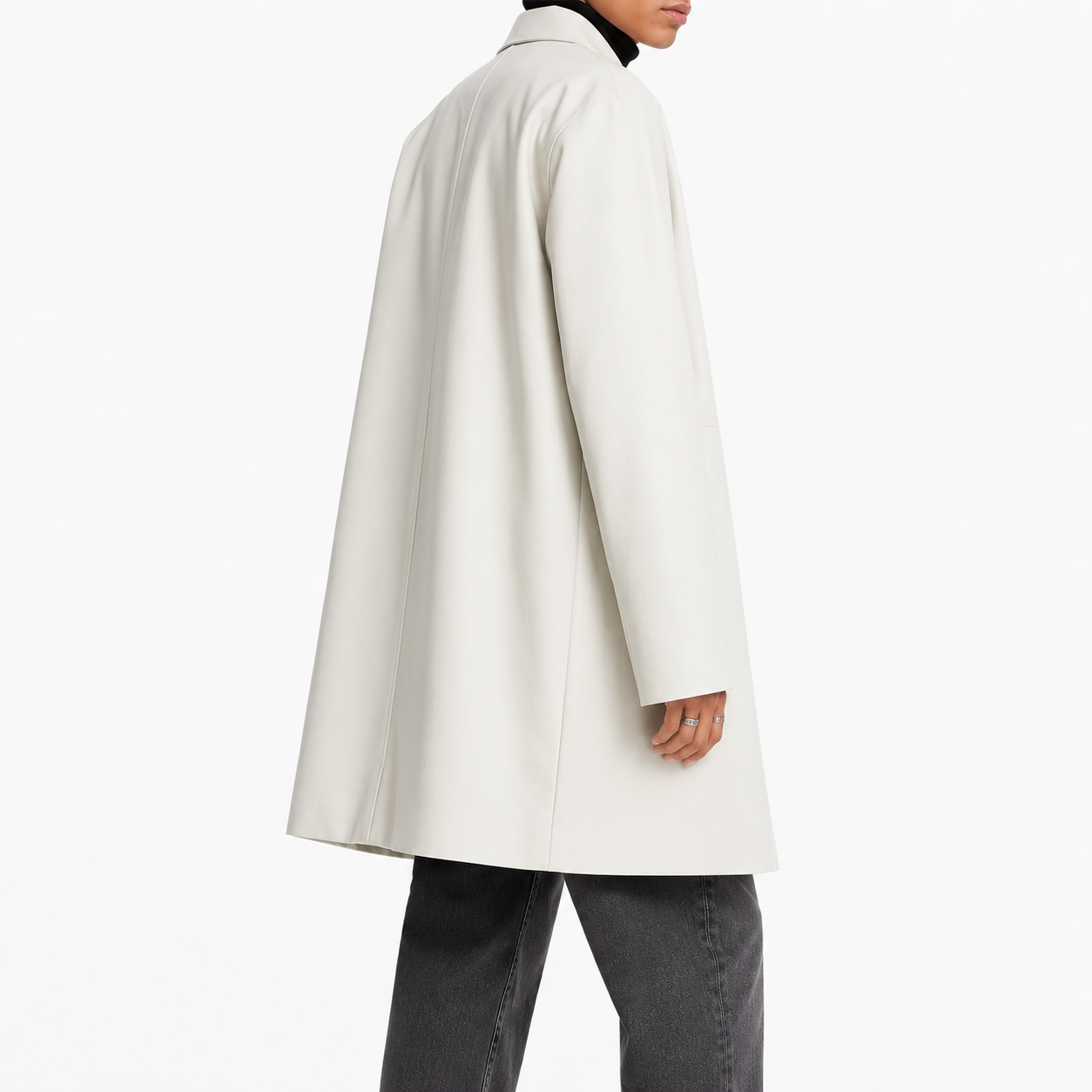 Mens White Cow Leather Trench Coat-3