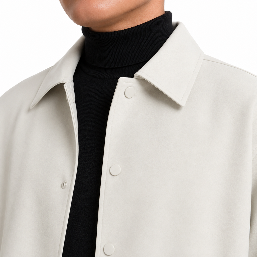 Mens White Cow Leather Trench Coat-4