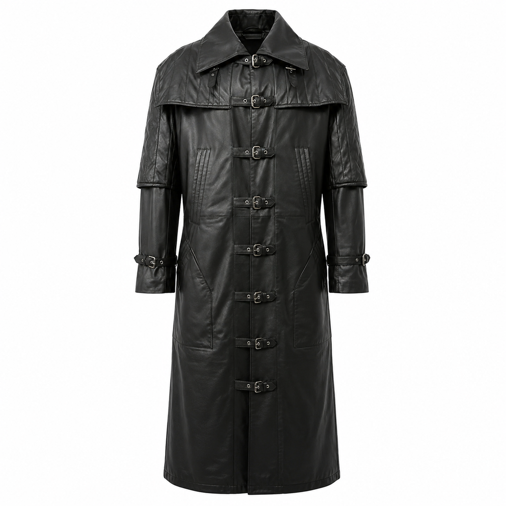 Men’s Steampunk Vampire Leather Duster Coat-0