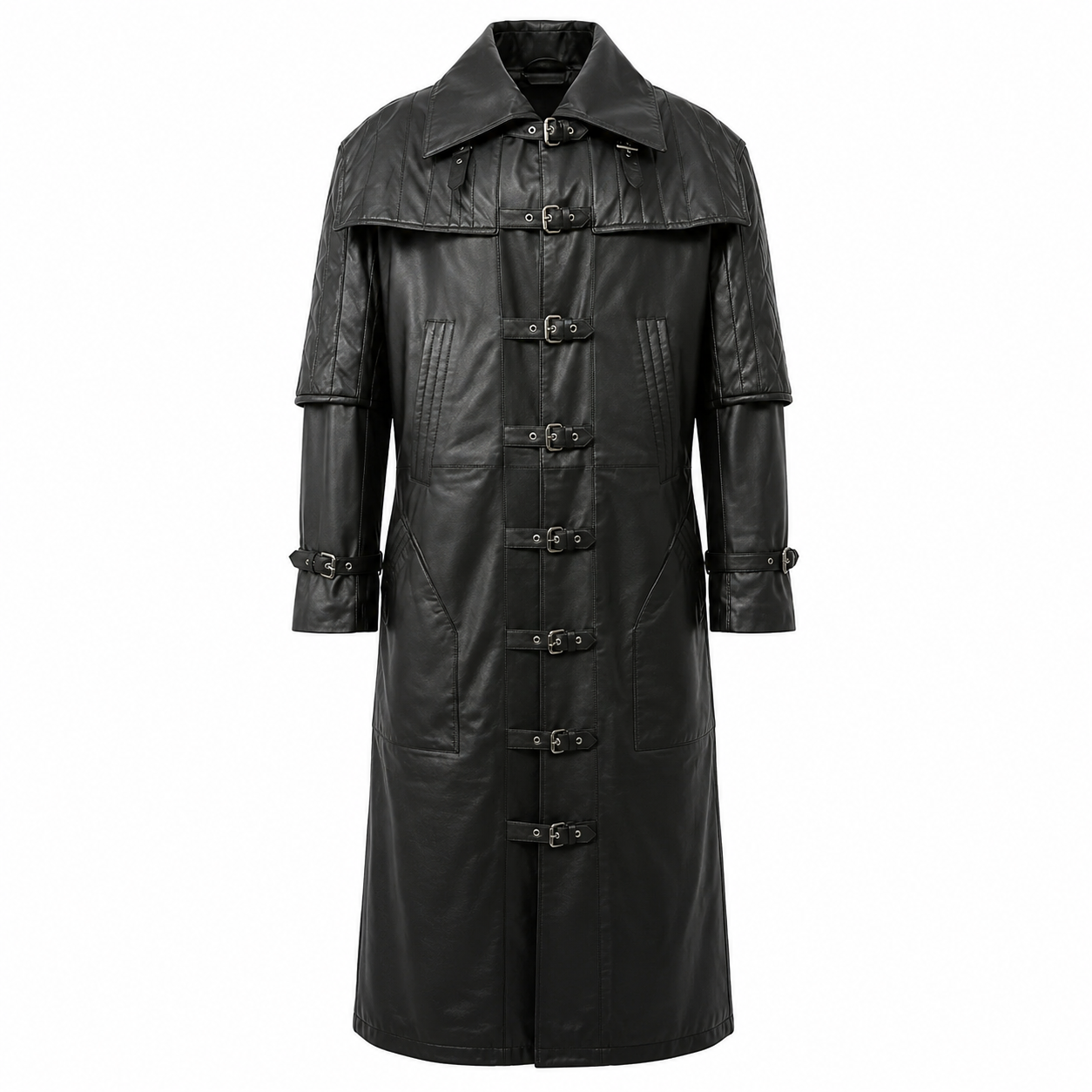 Men’s Steampunk Vampire Leather Duster Coat-0