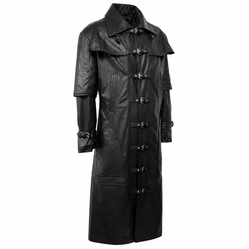 Men’s Steampunk Vampire Leather Duster Coat-2
