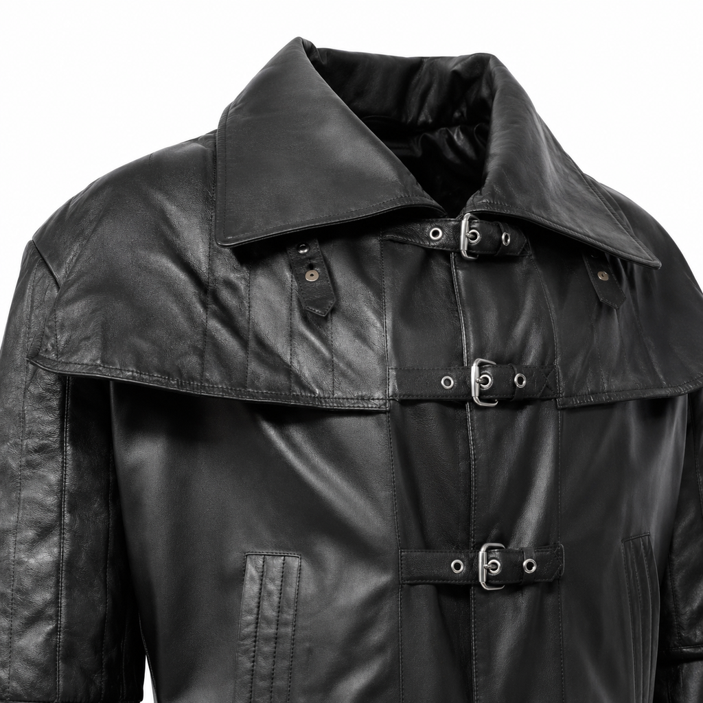 Men’s Steampunk Vampire Leather Duster Coat-4