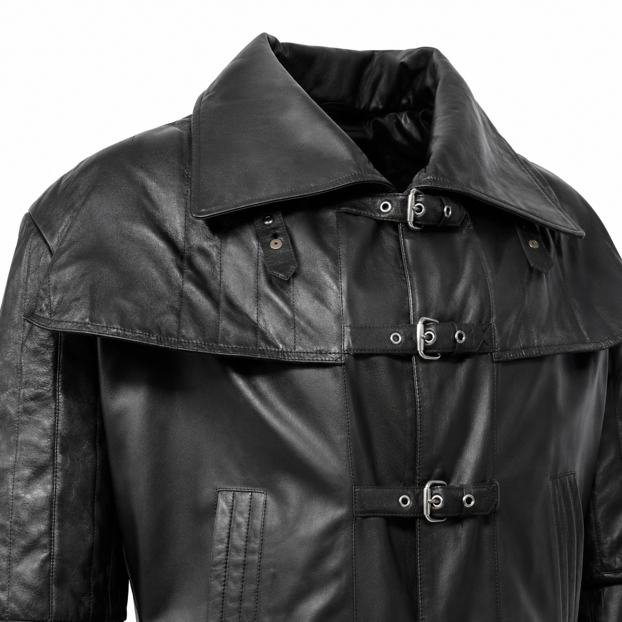 Men’s Steampunk Vampire Leather Duster Coat-4