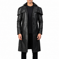 Men’s Black Leather Trench Coat-0