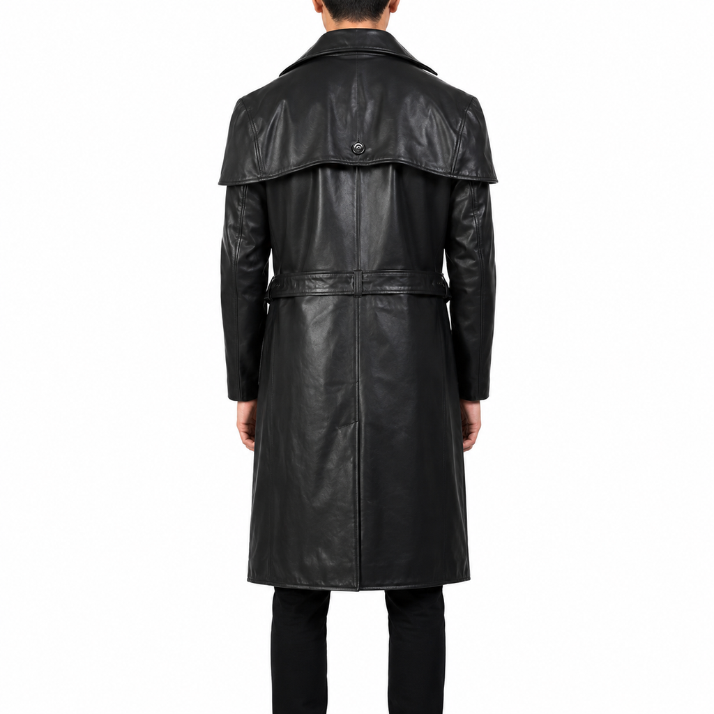 Men’s Black Leather Trench Coat-1