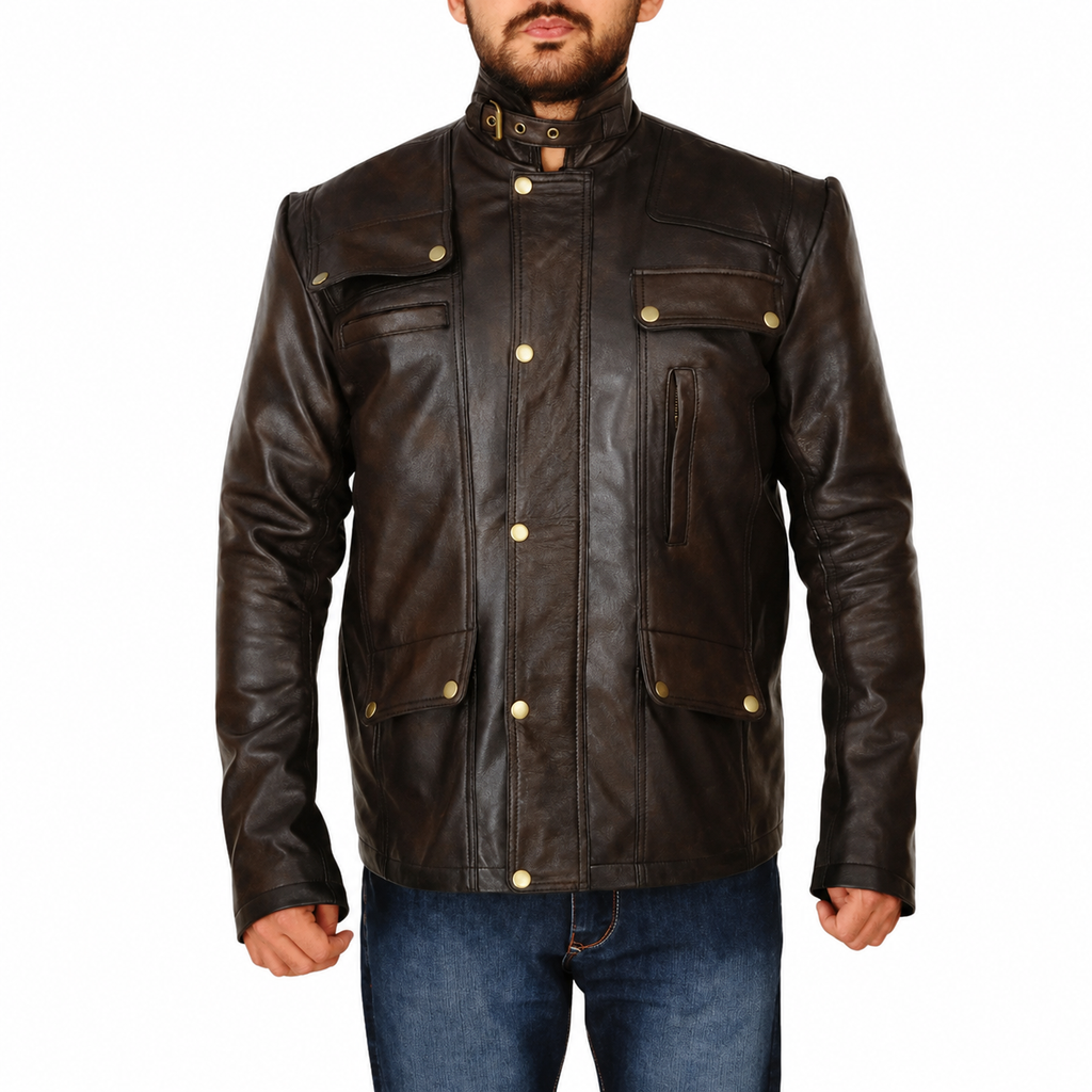 Men’s Classic Dark Brown Leather Jacket-0