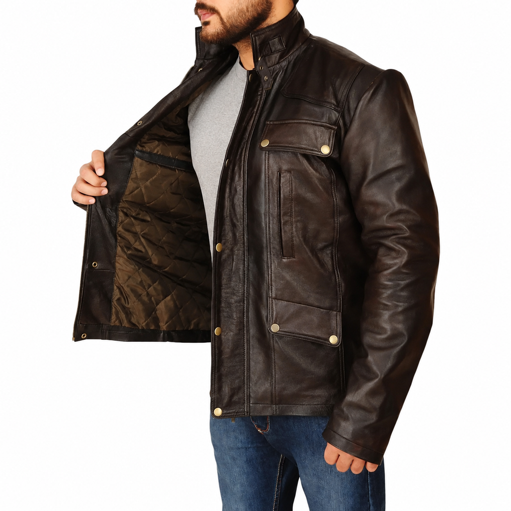 Men’s Classic Dark Brown Leather Jacket-3