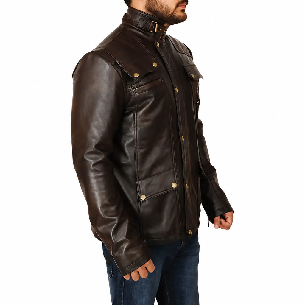 Men’s Classic Dark Brown Leather Jacket-4