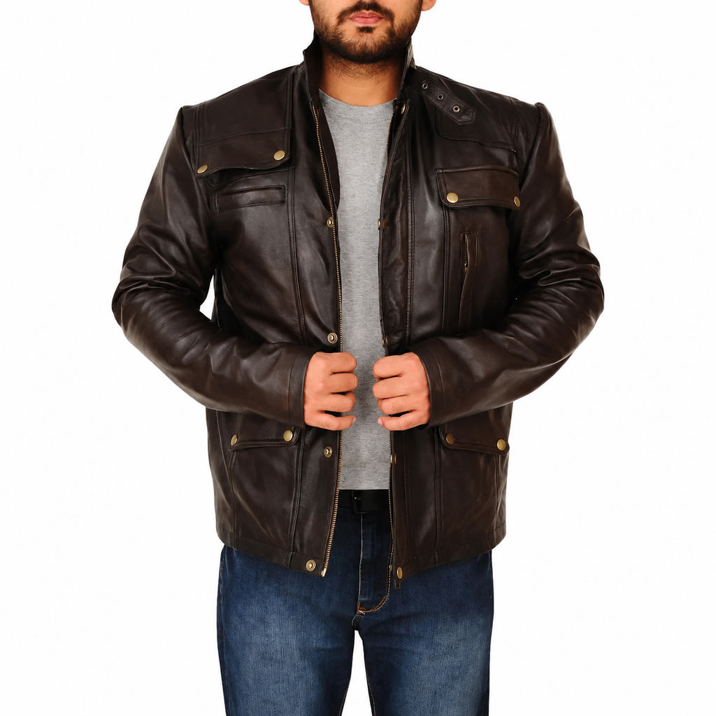 Men’s Classic Dark Brown Leather Jacket-2