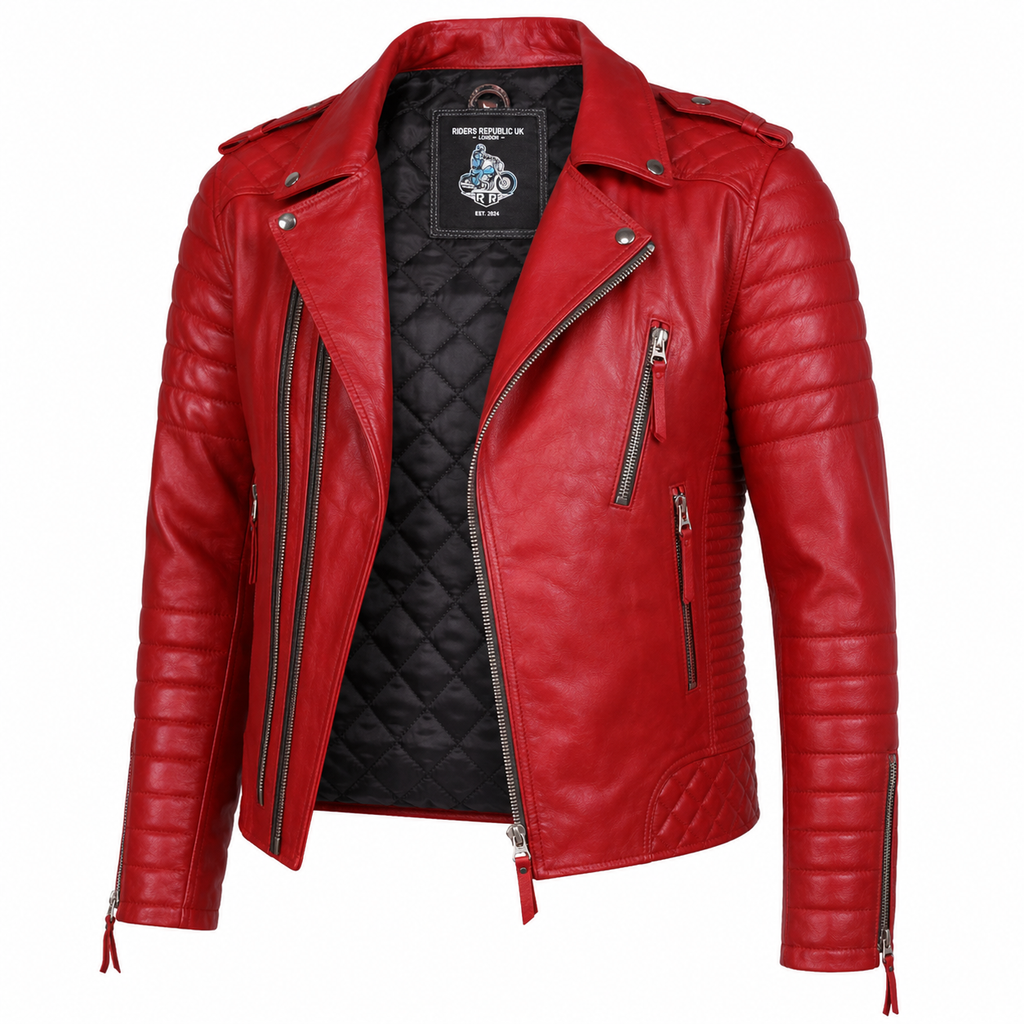 Men’s Supreme Red Biker Fashion Leather Jacket-1