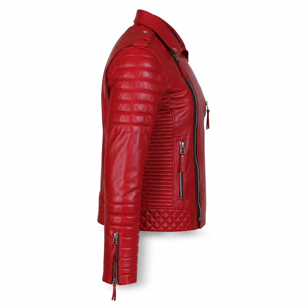 Men’s Supreme Red Biker Fashion Leather Jacket-3