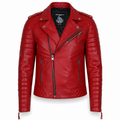 Men’s Supreme Red Biker Fashion Leather Jacket-0