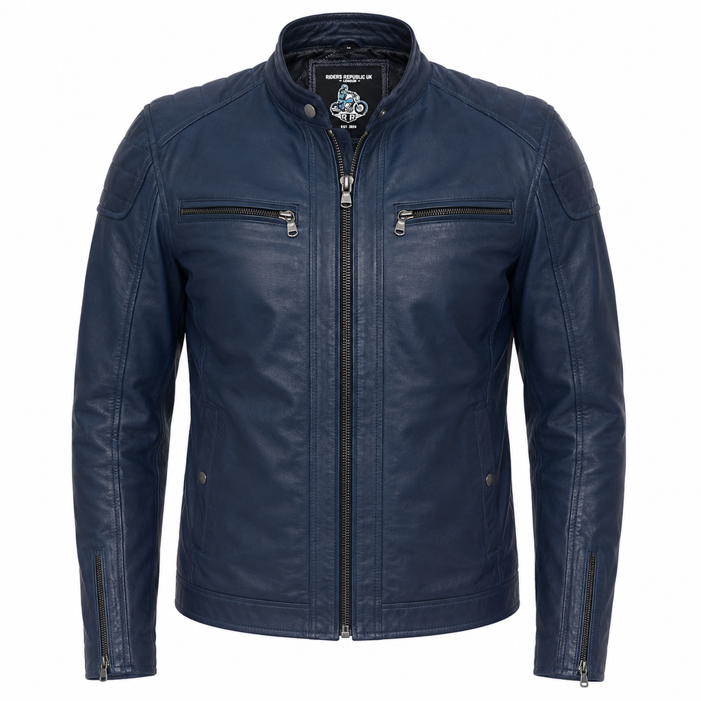 Men’s Soft Blue Leather Biker Jacket-0