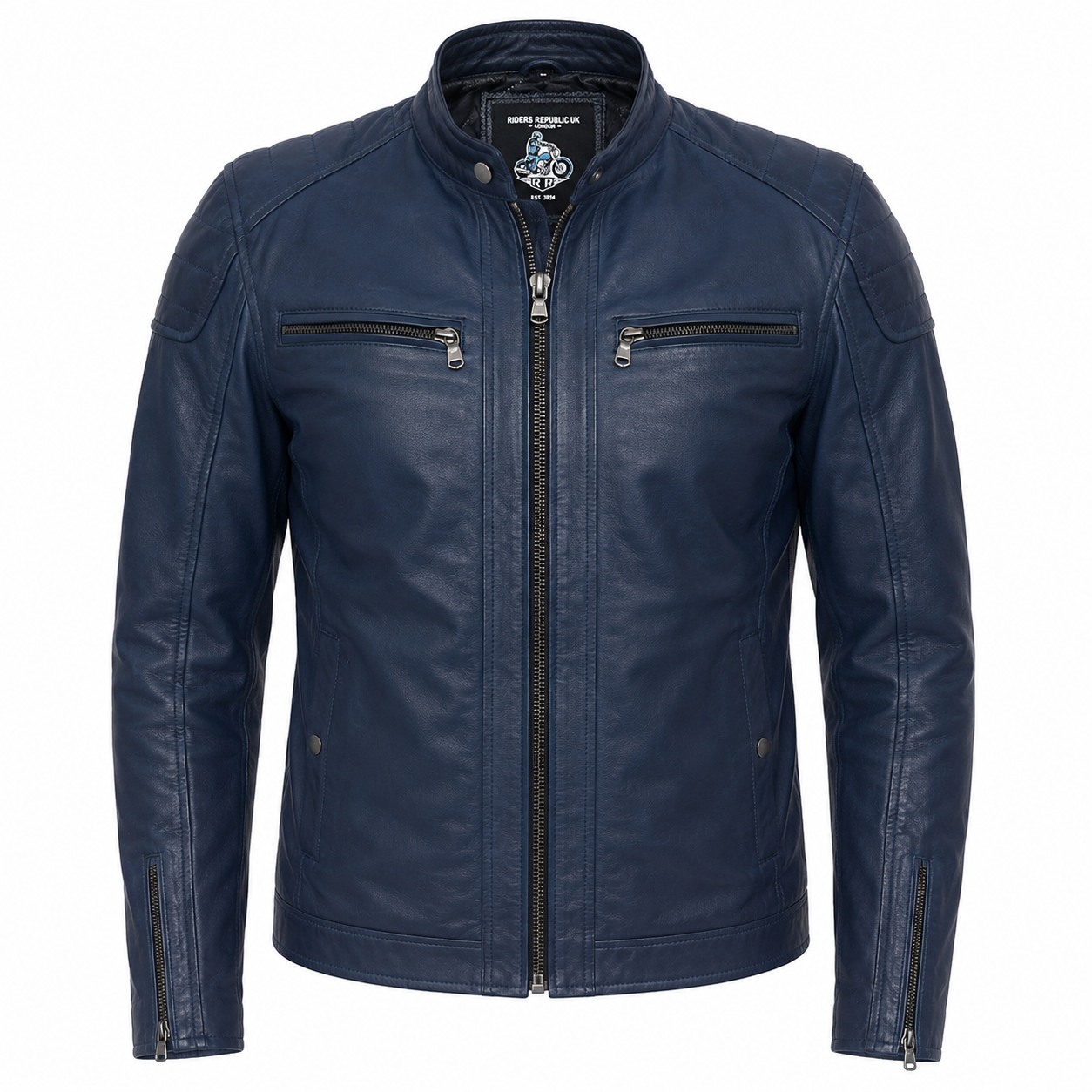 Men’s Soft Blue Leather Biker Jacket-0