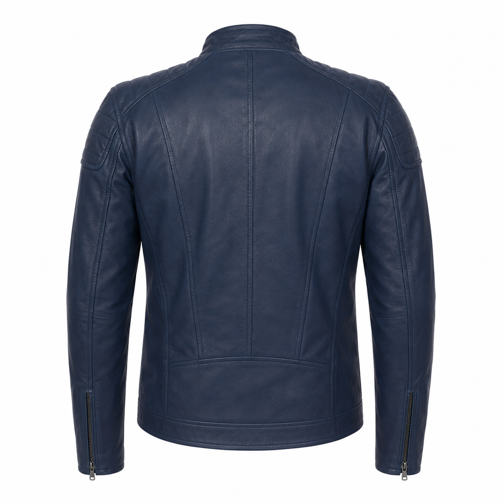 Men’s Soft Blue Leather Biker Jacket-1