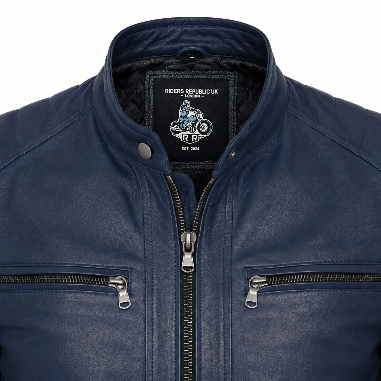 Men’s Soft Blue Leather Biker Jacket-3