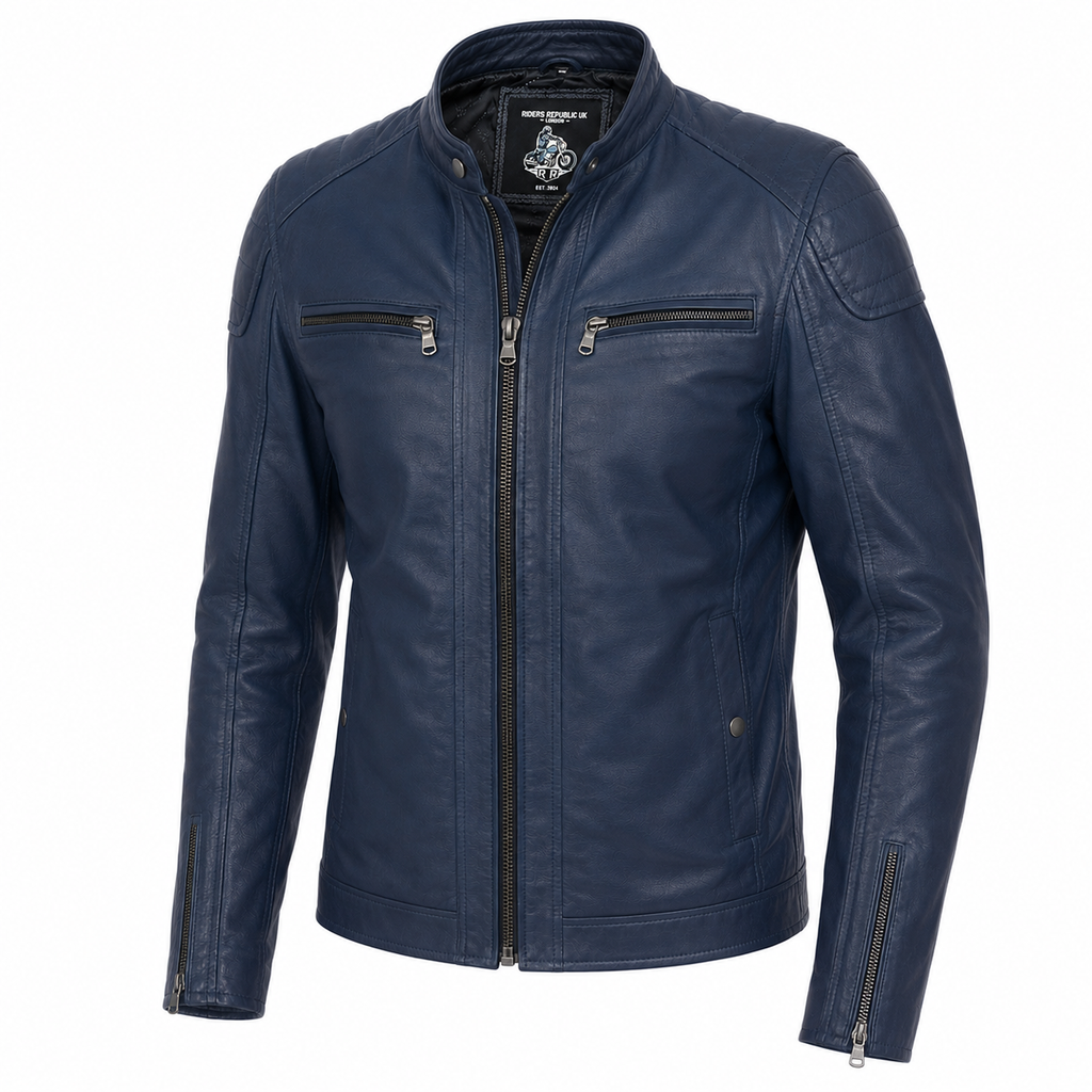 Men’s Soft Blue Leather Biker Jacket-2
