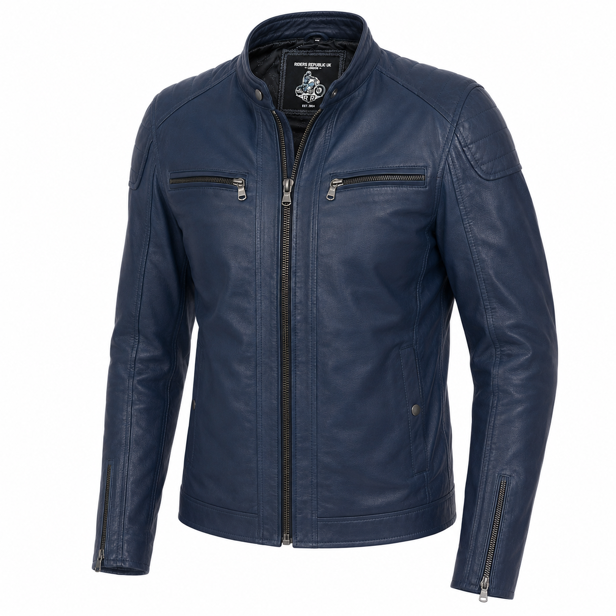 Men’s Soft Blue Leather Biker Jacket-2