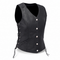 Women’s Black Leather Biker Vest-0