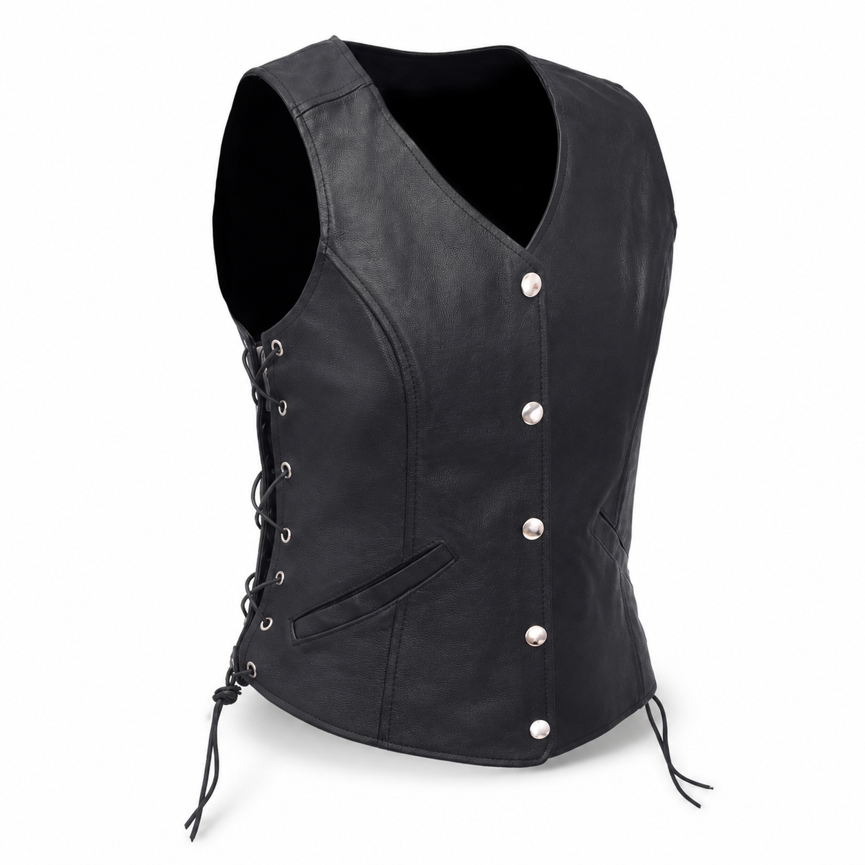 Women’s Black Leather Biker Vest-0