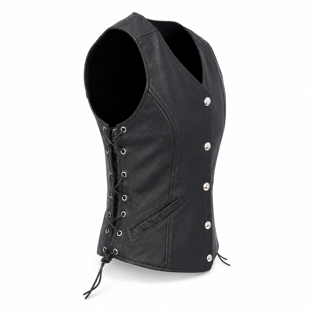 Women’s Black Leather Biker Vest-2