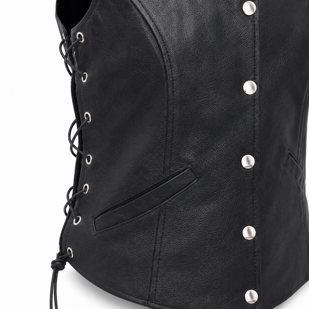 Women’s Black Leather Biker Vest-3