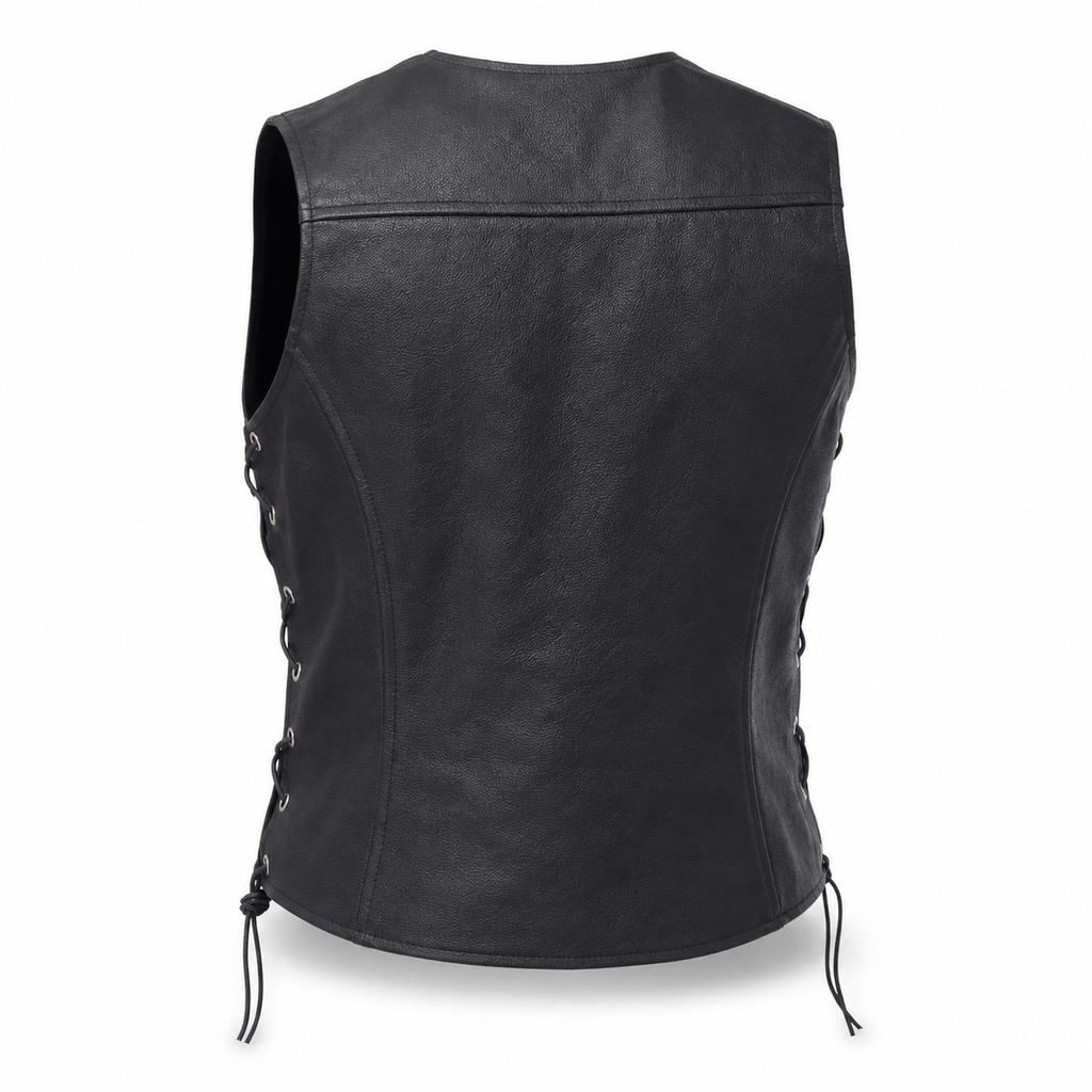 Women’s Black Leather Biker Vest-1