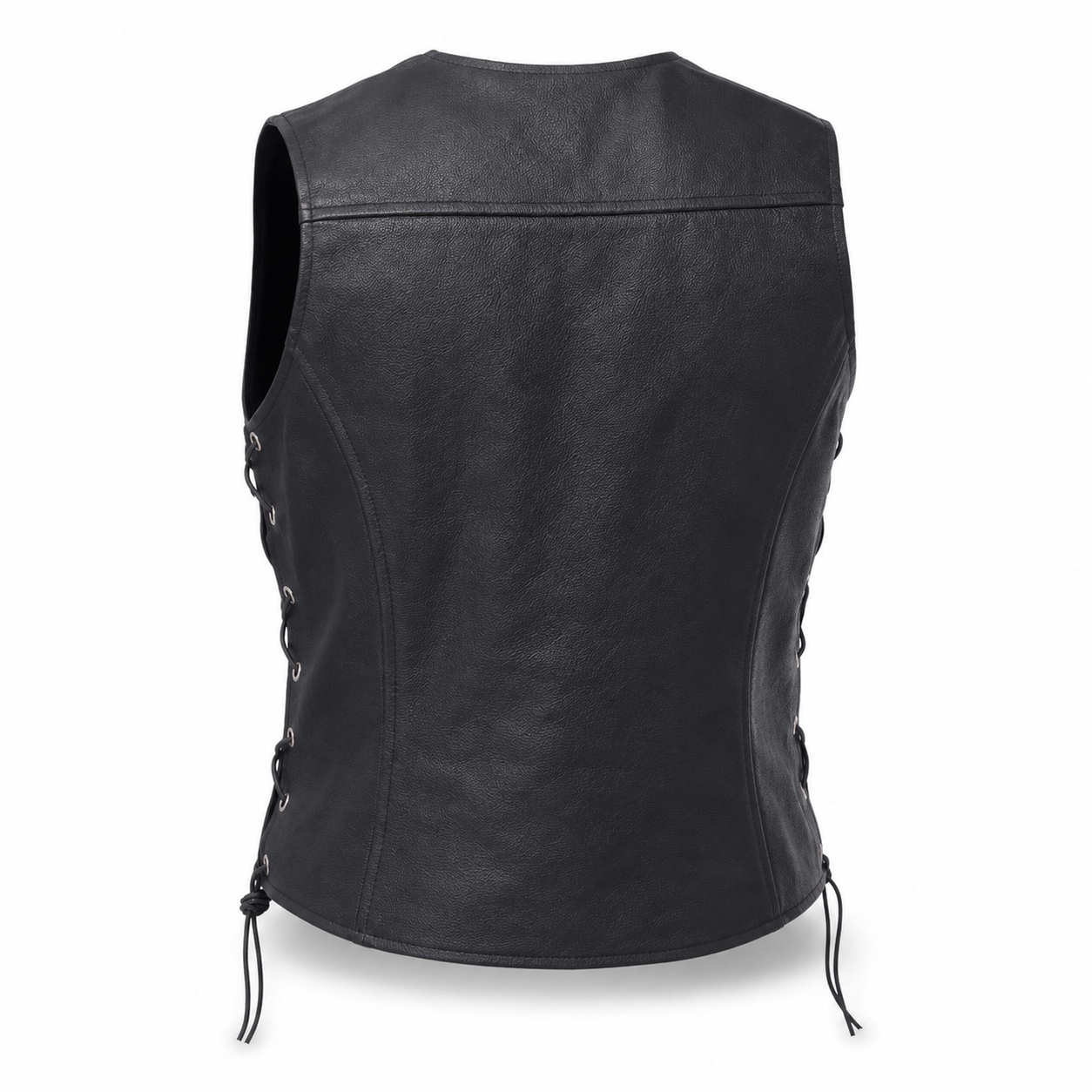 Women’s Black Leather Biker Vest-1
