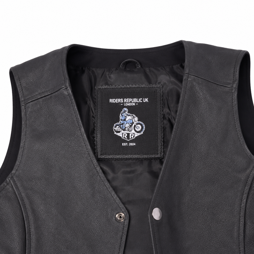 Women’s Black Leather Biker Vest-4
