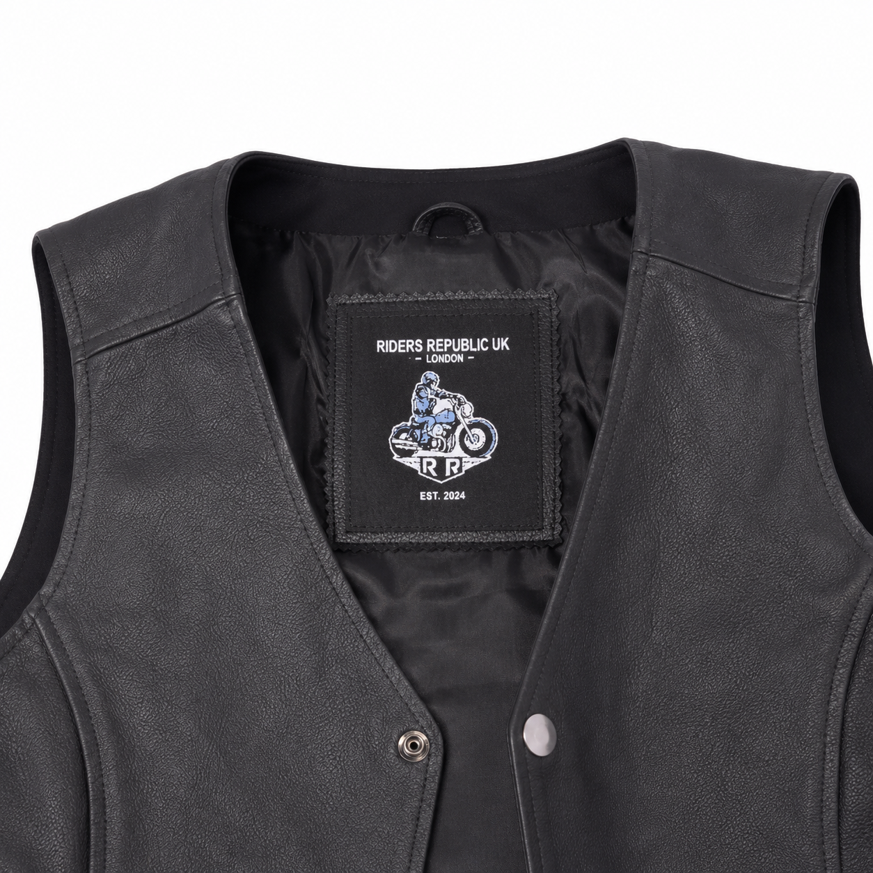 Women’s Black Leather Biker Vest-4