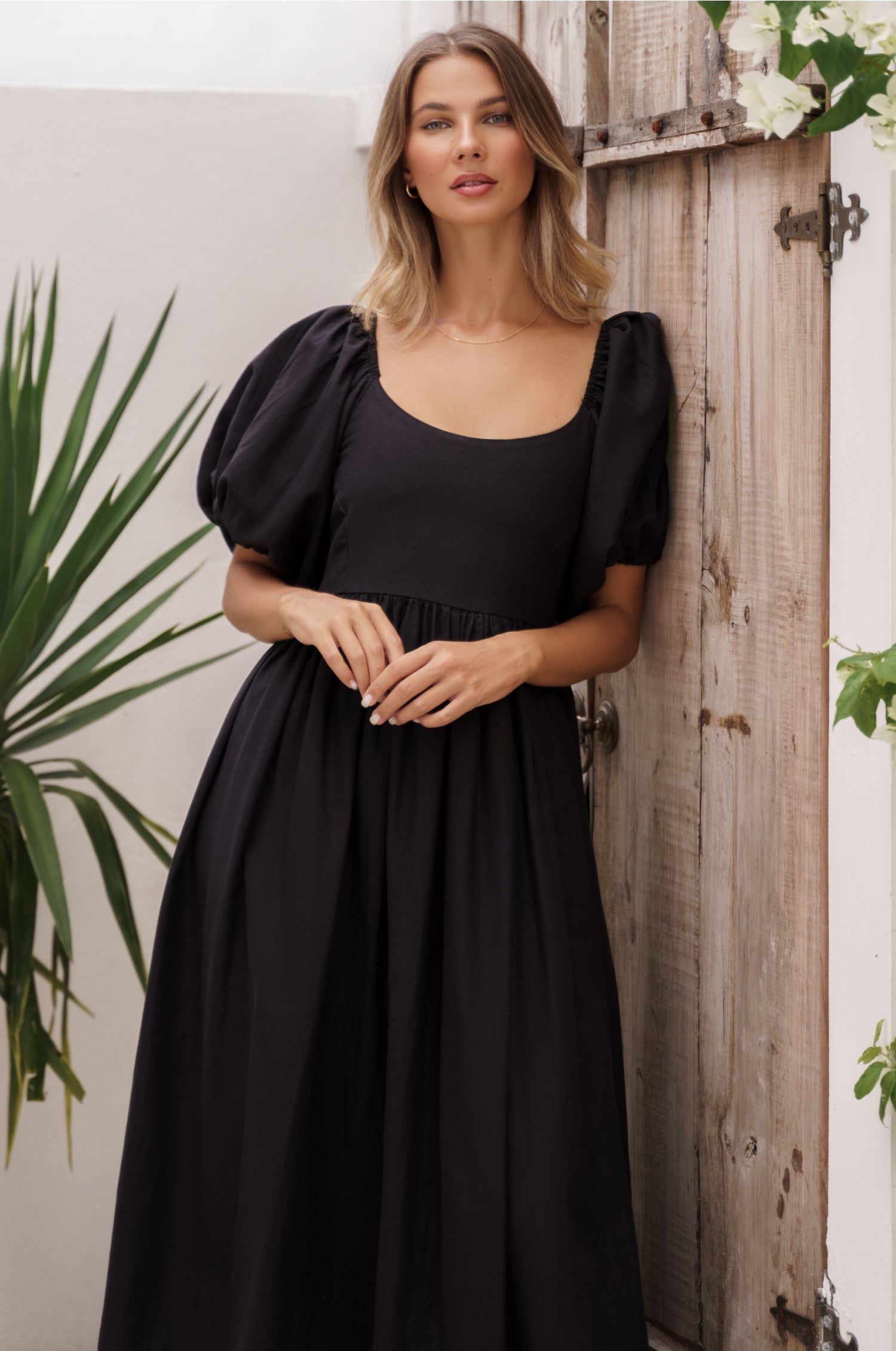Cherie Puff Sleeve Midi Dress-1