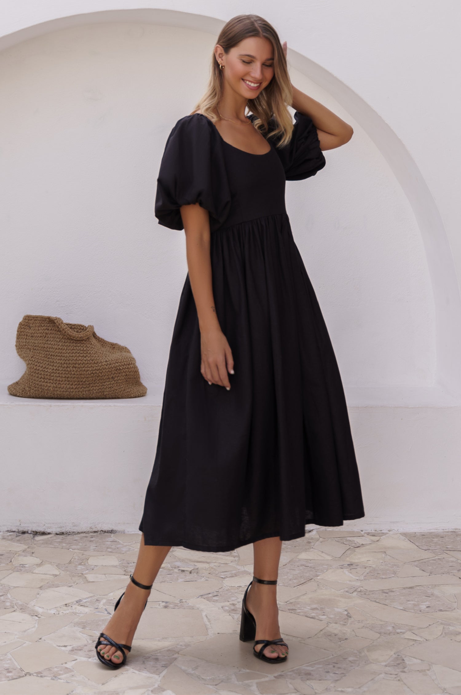 Cherie Puff Sleeve Midi Dress-6