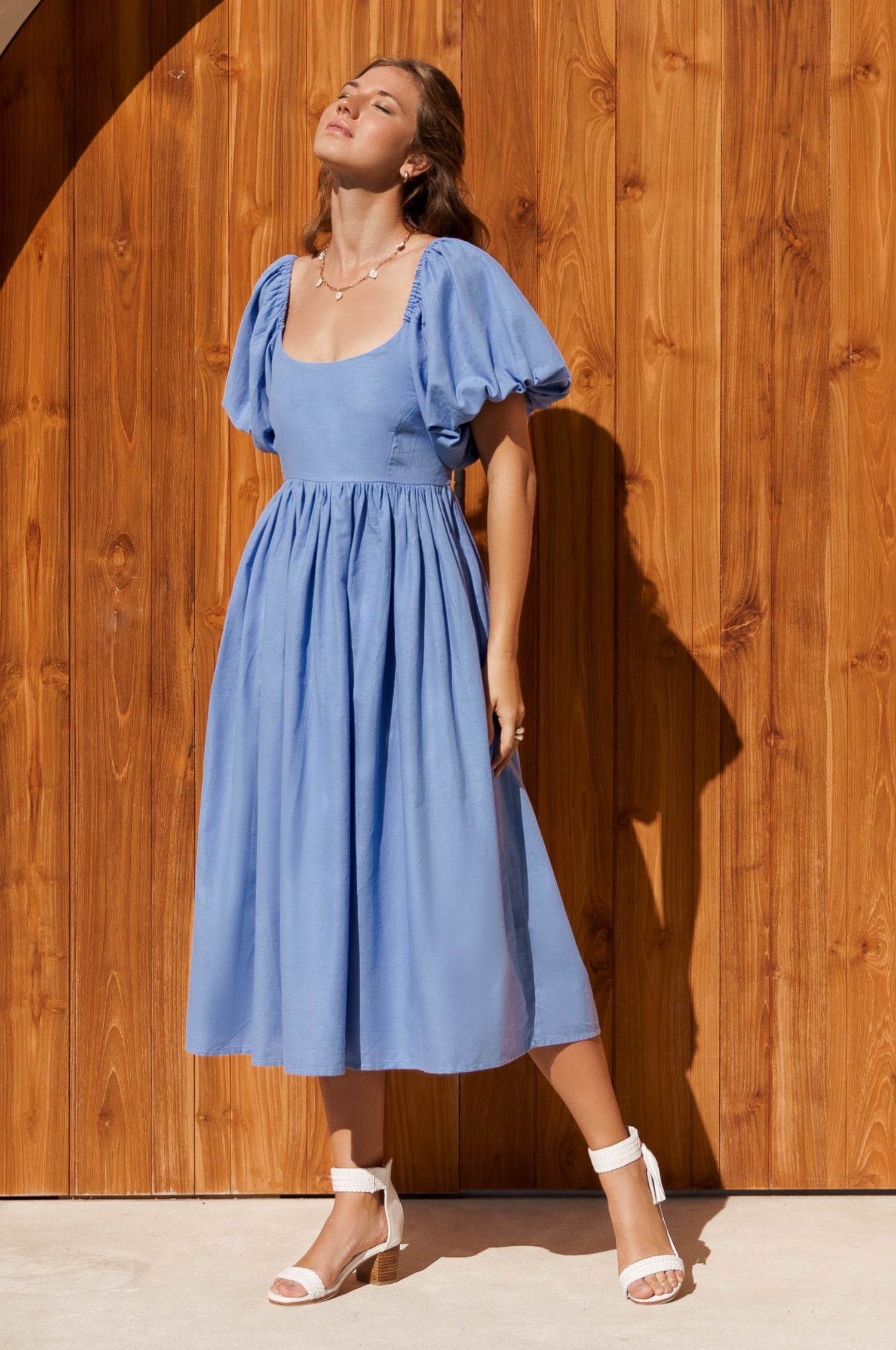 Cherie Puff Sleeve Midi Dress-1