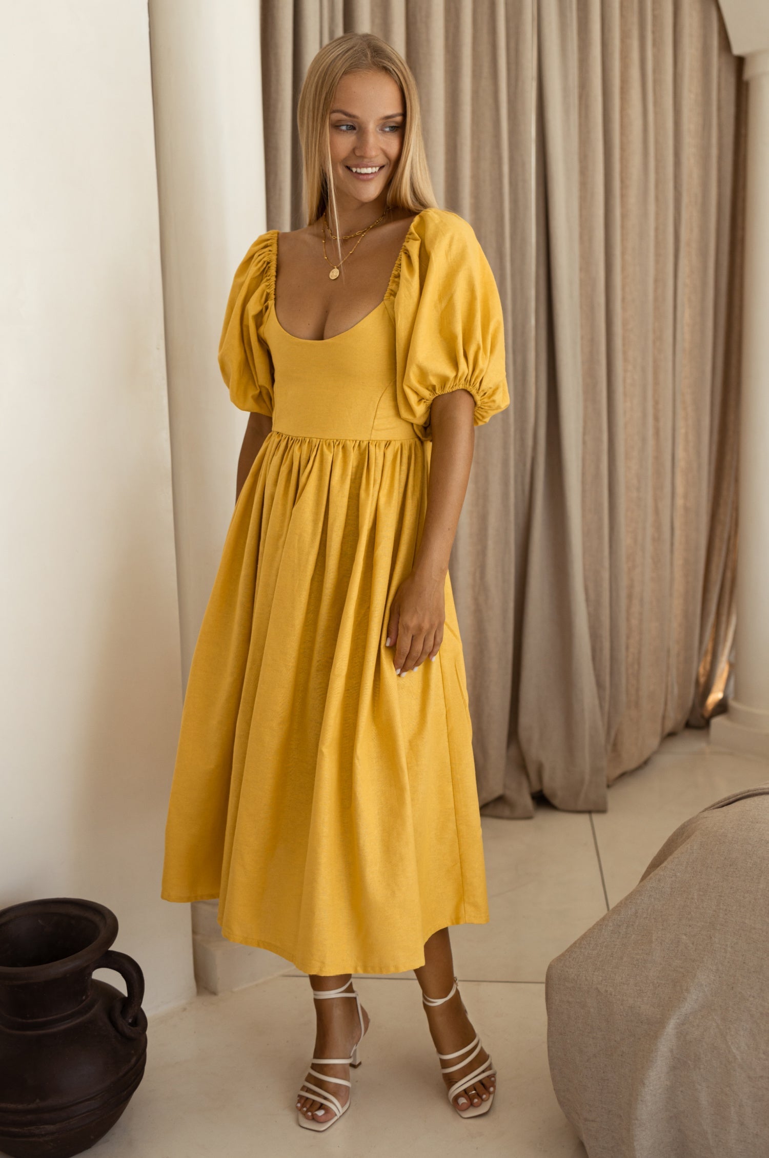 Cherie Puff Sleeve Midi Dress-3