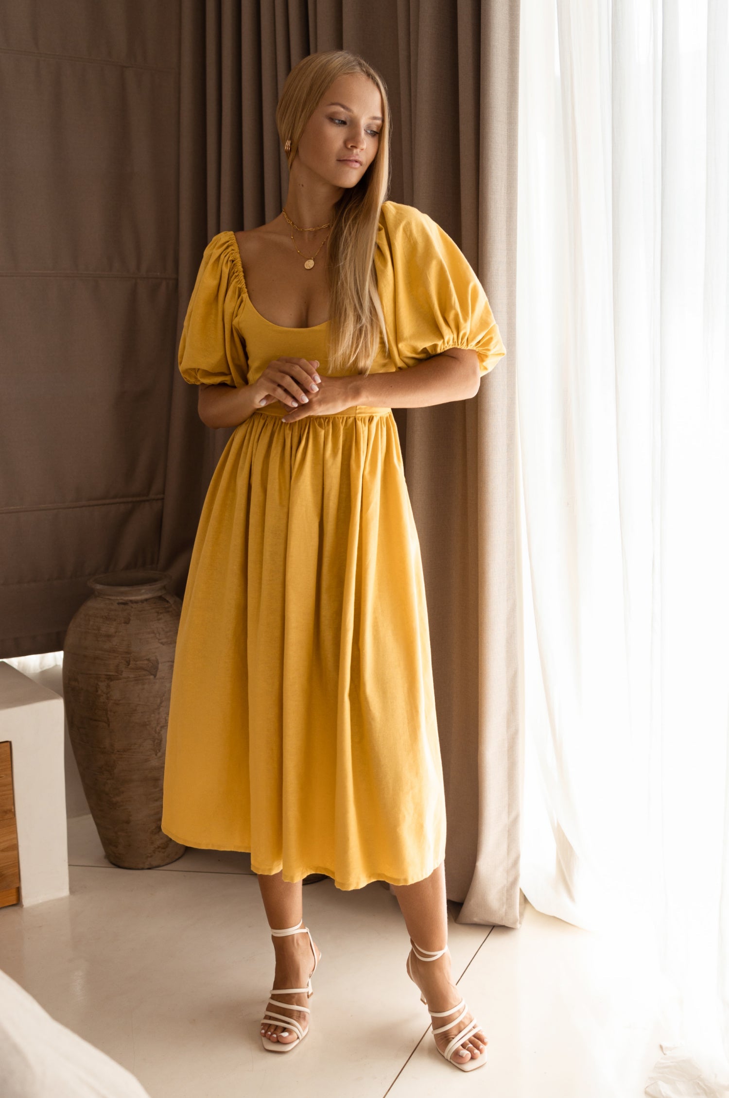 Cherie Puff Sleeve Midi Dress-12