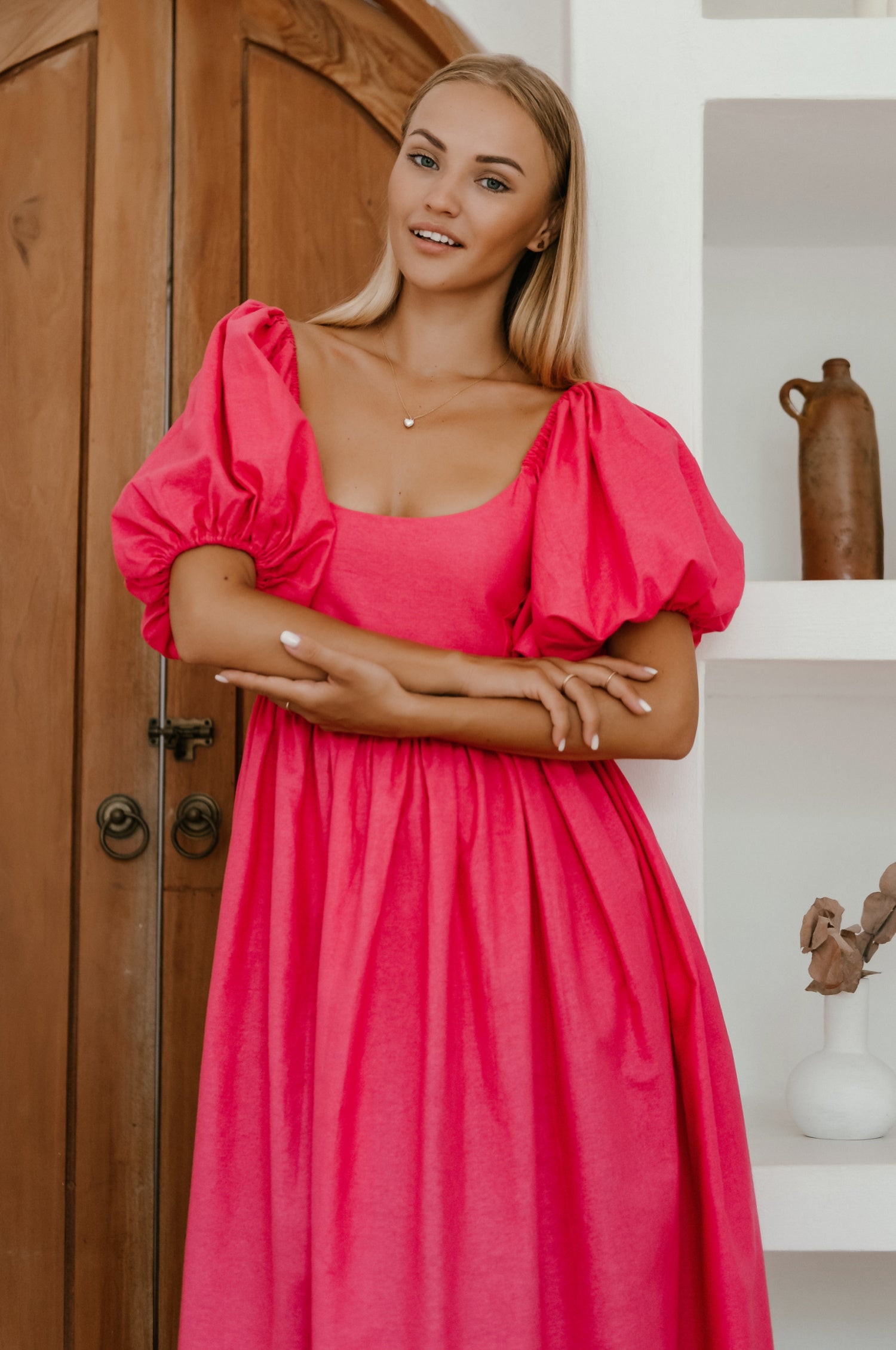 Cherie Puff Sleeve Midi Dress-3