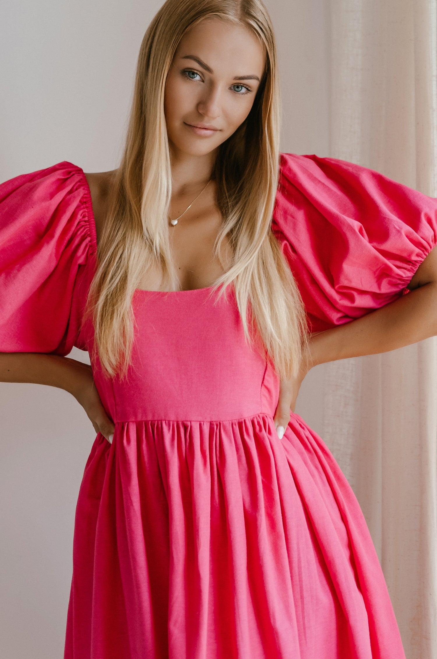 Cherie Puff Sleeve Midi Dress-1