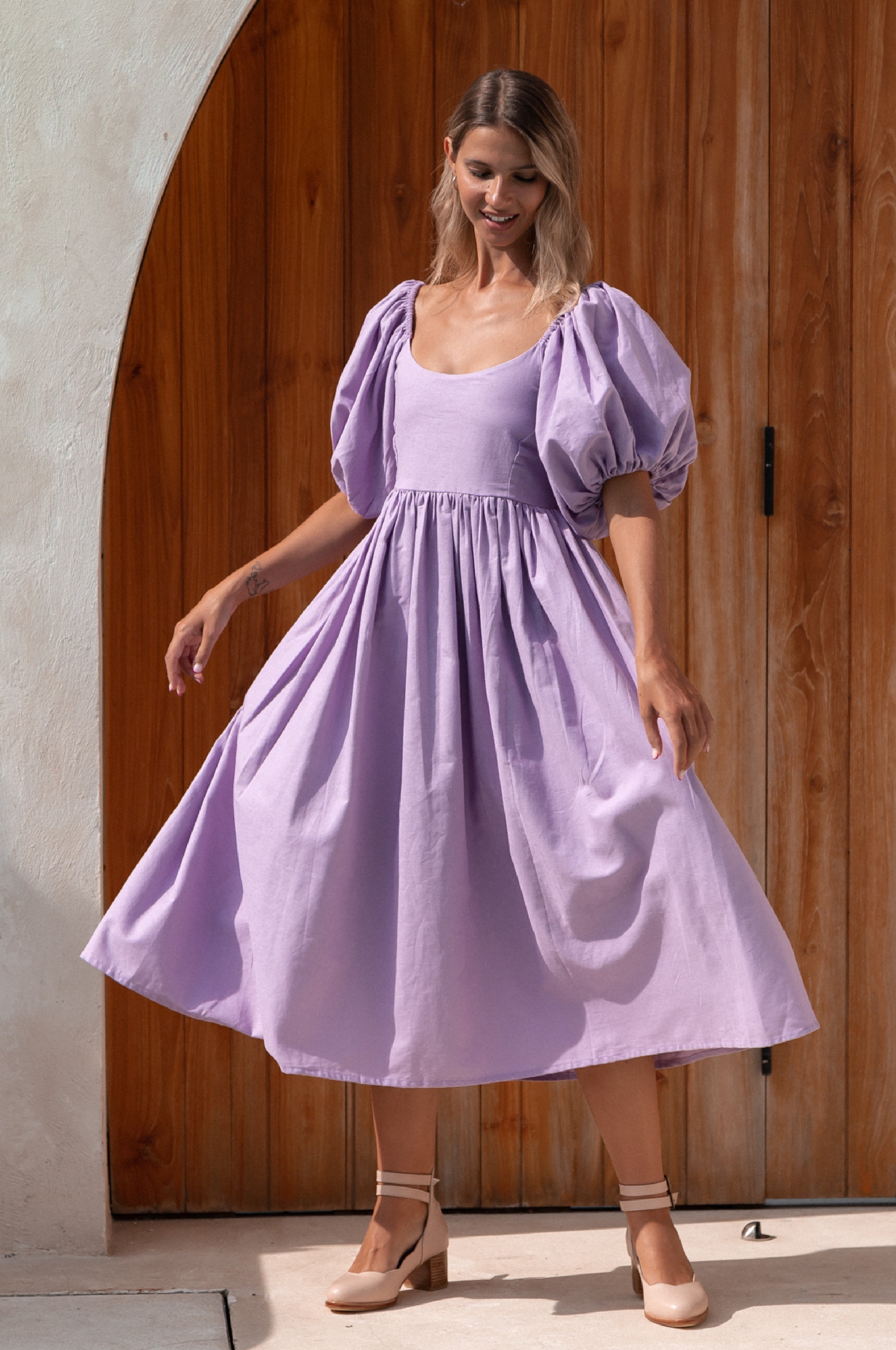 Cherie Puff Sleeve Midi Dress-10
