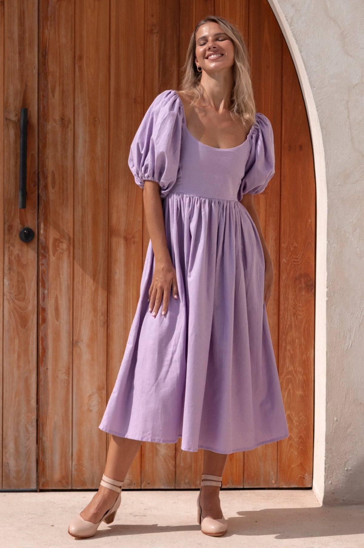 Cherie Puff Sleeve Midi Dress-11