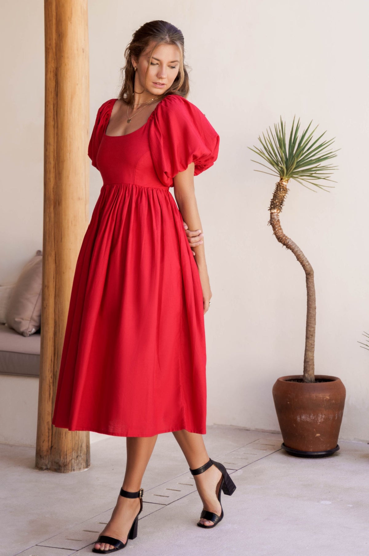 Cherie Puff Sleeve Midi Dress-4
